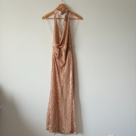 Zara Sequin Halter Maxi Dress NWT Beige Pink Size Medium - Picture 12 of 16